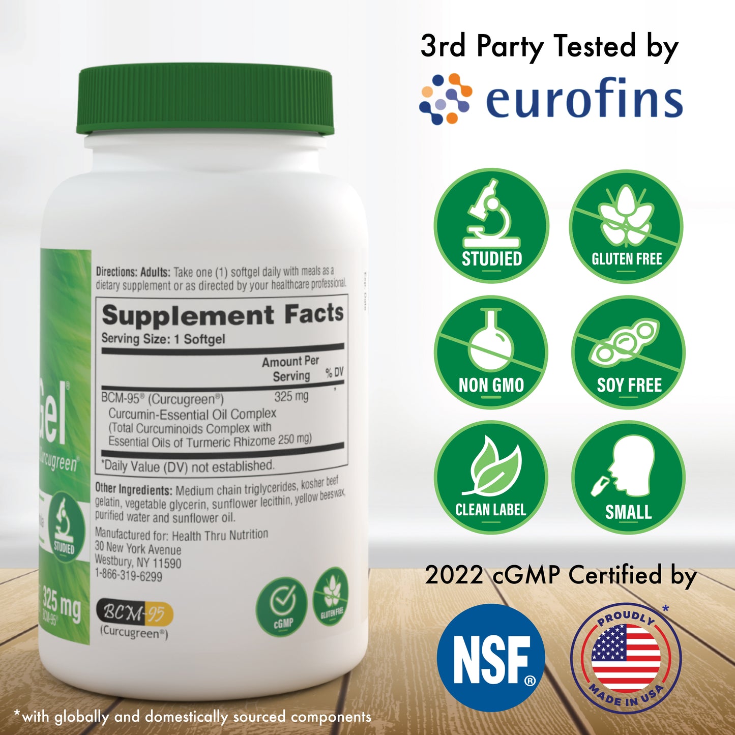 Curcu-Gel® 325mg BCM-95® Curcugreen® Turmeric Extract 60 Softgels