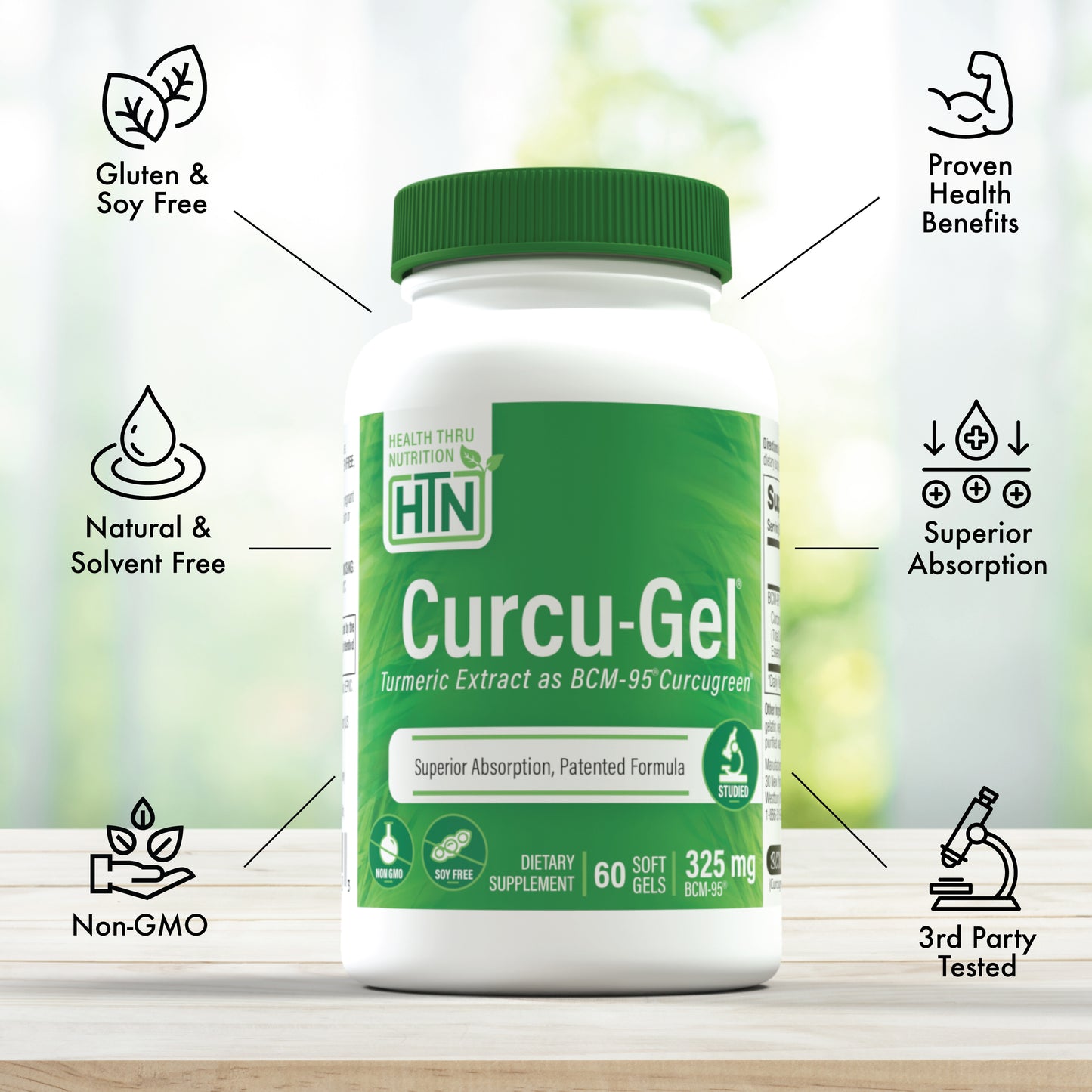 Curcu-Gel® 325mg BCM-95® Curcugreen® Turmeric Extract 60 Softgels