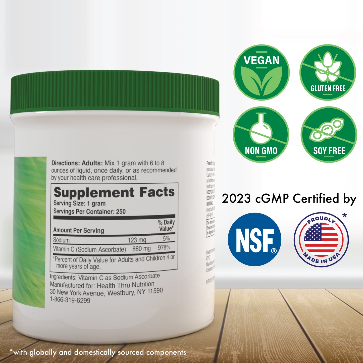 Sodium Ascorbate Powder 1,000mg Buffered Vitamin-C 250g Jar
