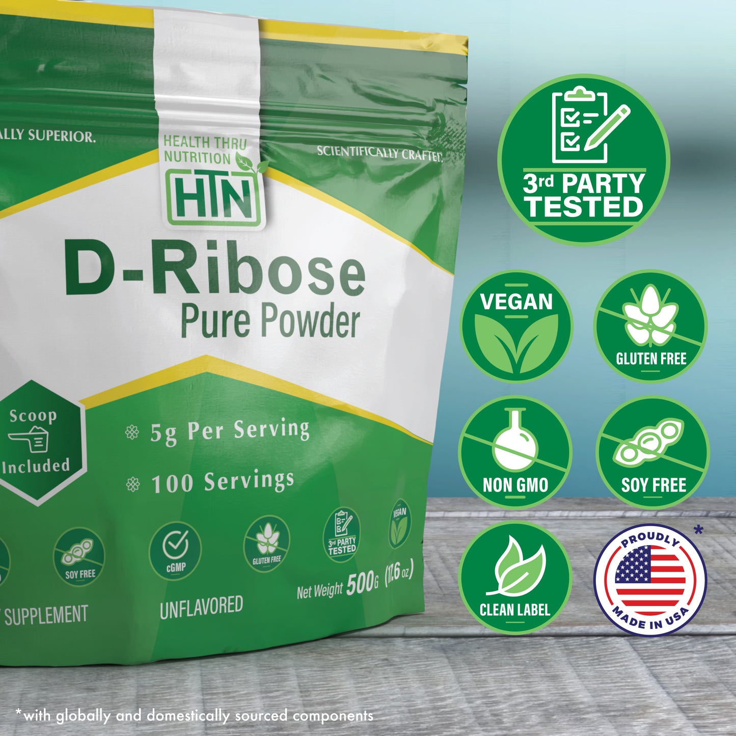 D-Ribose Pure Bulk Powder | Cellular Energy Support | Non-GMO Gluten and Soy Free 500g