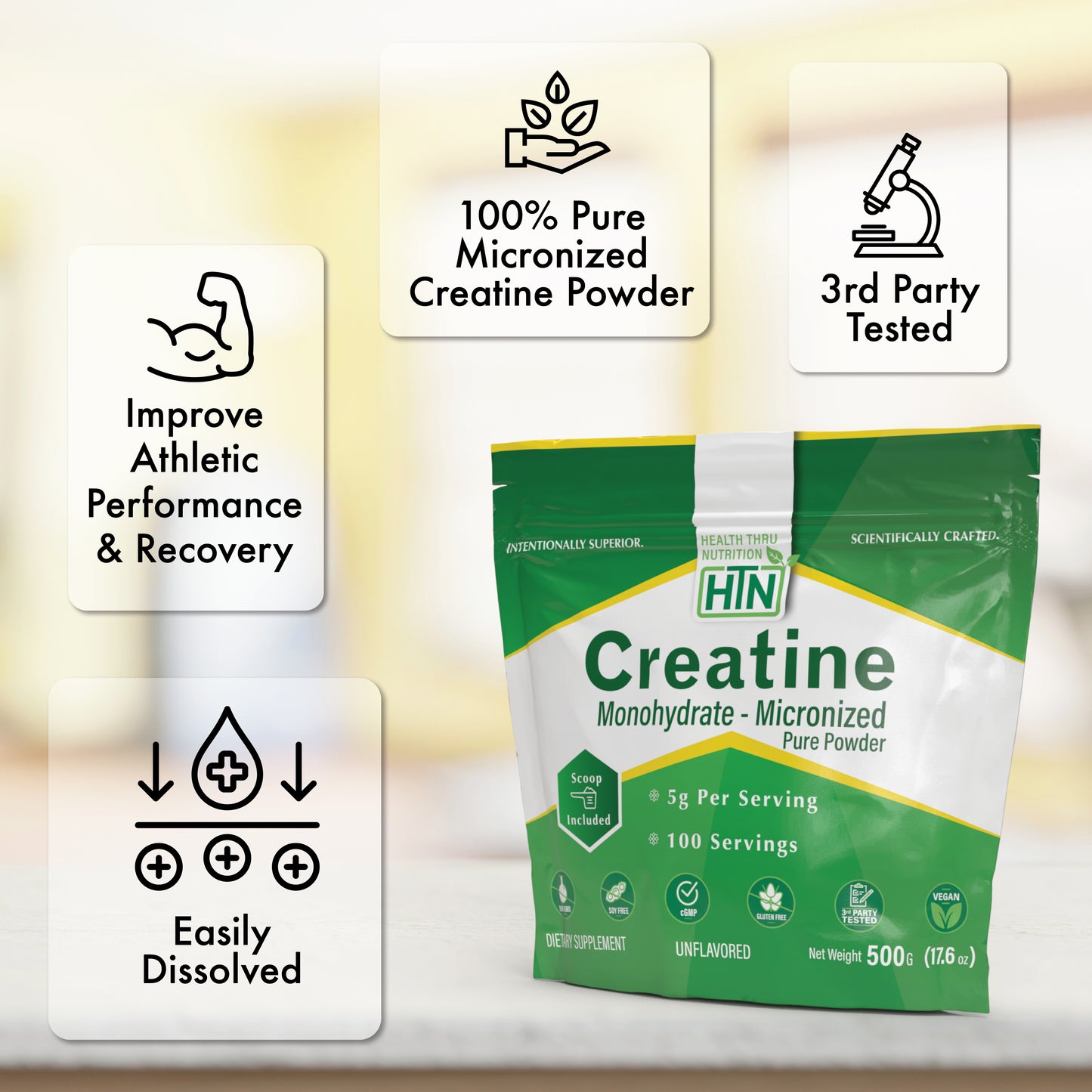 Creatine Monohydrate Micronized Powder – 500g Pure Unflavored – 5g Per Scoop – Workout Support, Muscle Fuel and Recovery Supplement | Non-GMO, Vegan