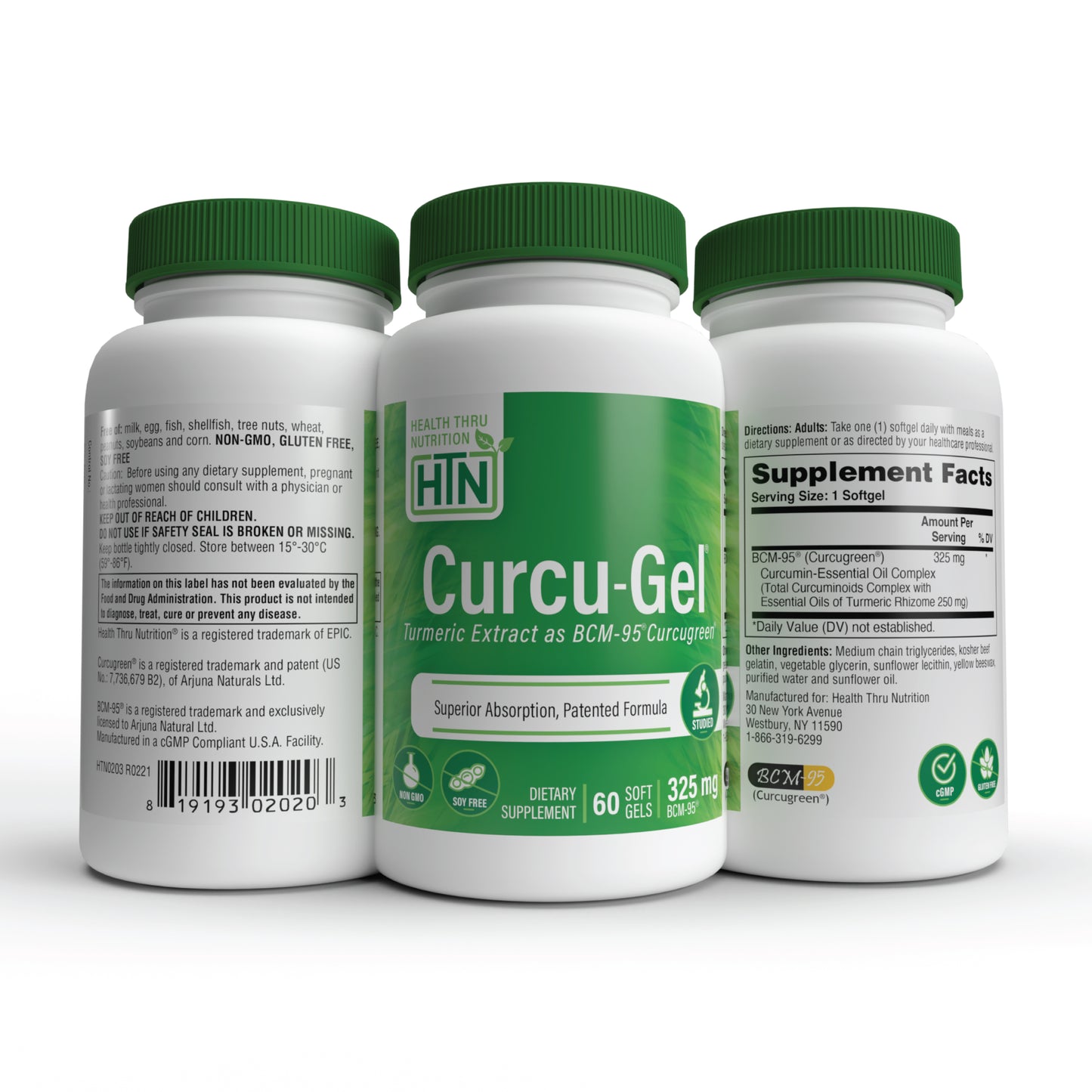 Curcu-Gel® 325mg BCM-95® Curcugreen® Turmeric Extract 60 Softgels