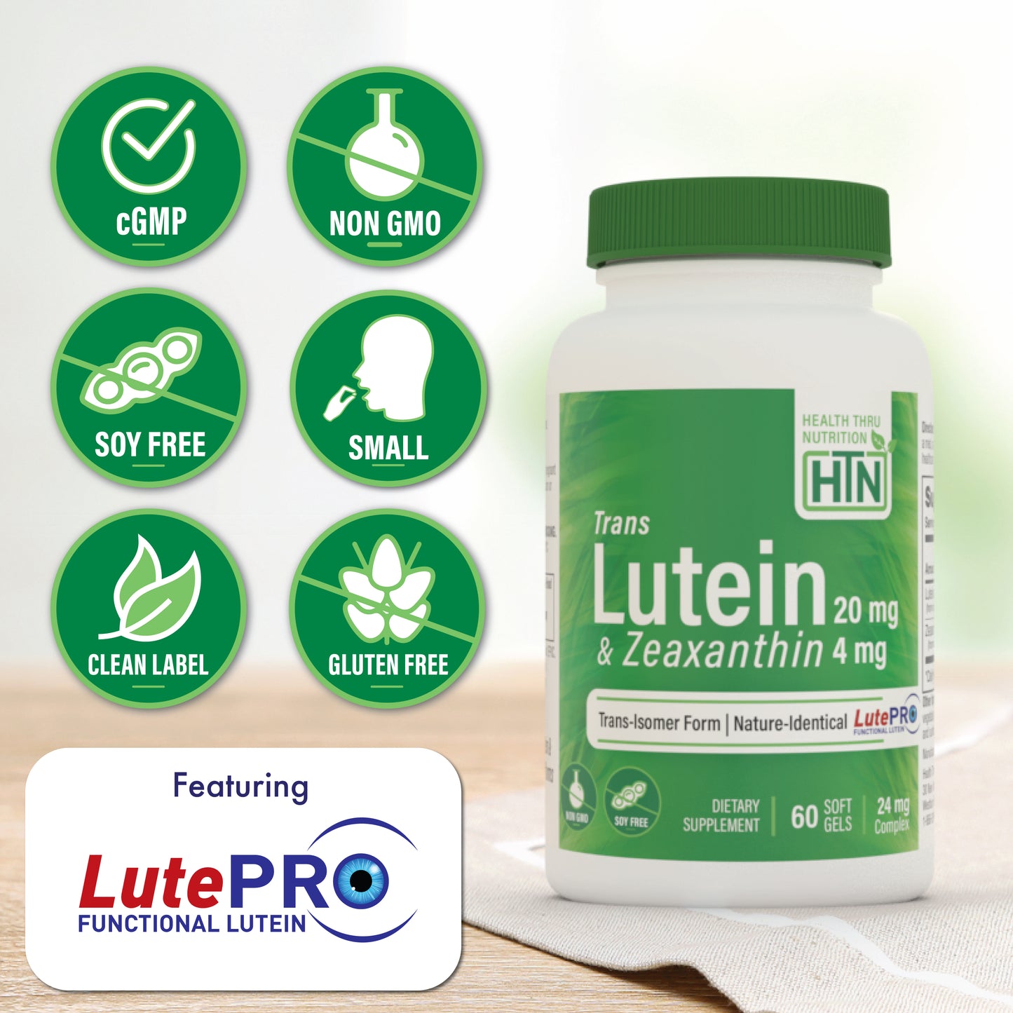 Trans Lutein 20mg with Zeaxanthin 4mg | Trans-Isomer Marigold Extract in Nature Identical 5:1 Ratio | Supports Healthy Eye, Skin and Brain | Non-GMO Soy & Gluten Free