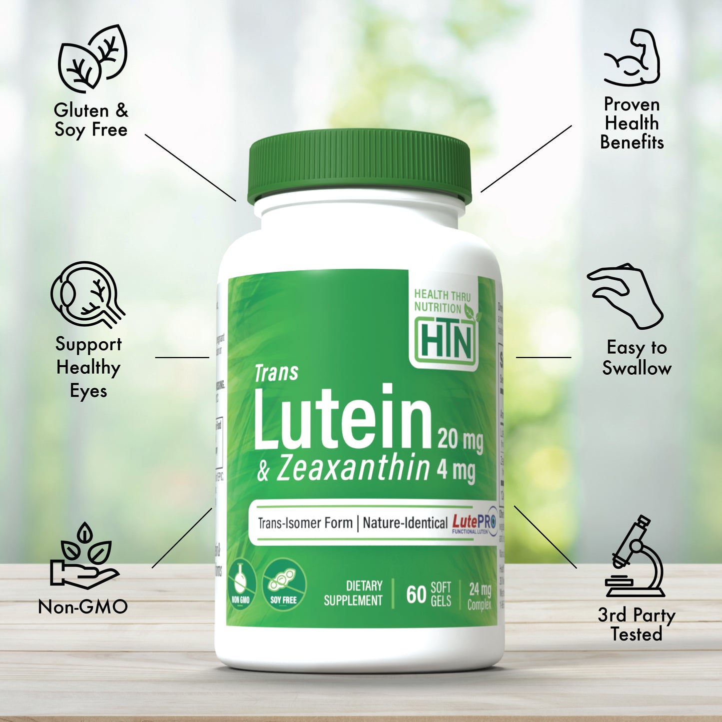 Trans Lutein 20mg with Zeaxanthin 4mg | Trans-Isomer Marigold Extract in Nature Identical 5:1 Ratio | Supports Healthy Eye, Skin and Brain | Non-GMO Soy & Gluten Free