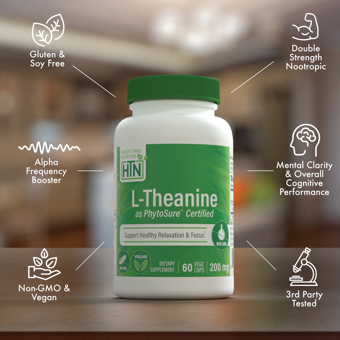 L-Theanine 200mg as Phytosure™ Certified 60 Vegecaps