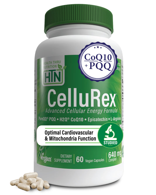 CelluRex® Clinically Studied Cellular Energy Formula with PureQQ® PQQ + H2Q® High Bioavailability CoQ10, L-Arginine & Epicatechin | Heart, Brain & Mitochondrial Support* | 60 Vegan Capsules