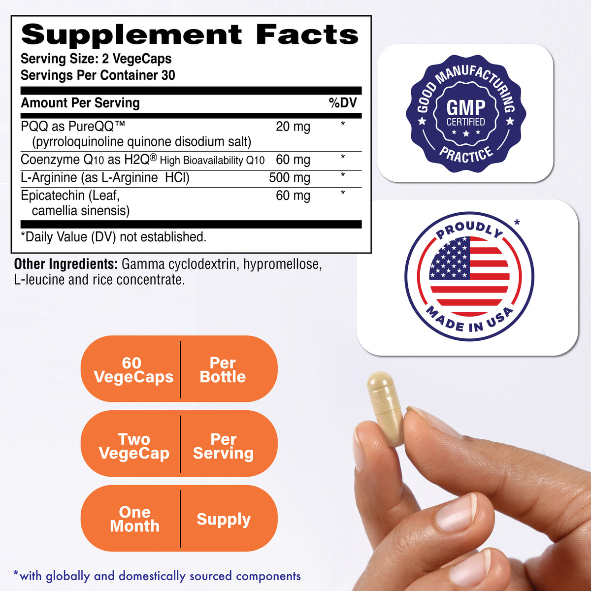CelluRex® Clinically Studied Cellular Energy Formula with PureQQ® PQQ + H2Q® High Bioavailability CoQ10, L-Arginine & Epicatechin | Heart, Brain & Mitochondrial Support* | 60 Vegan Capsules