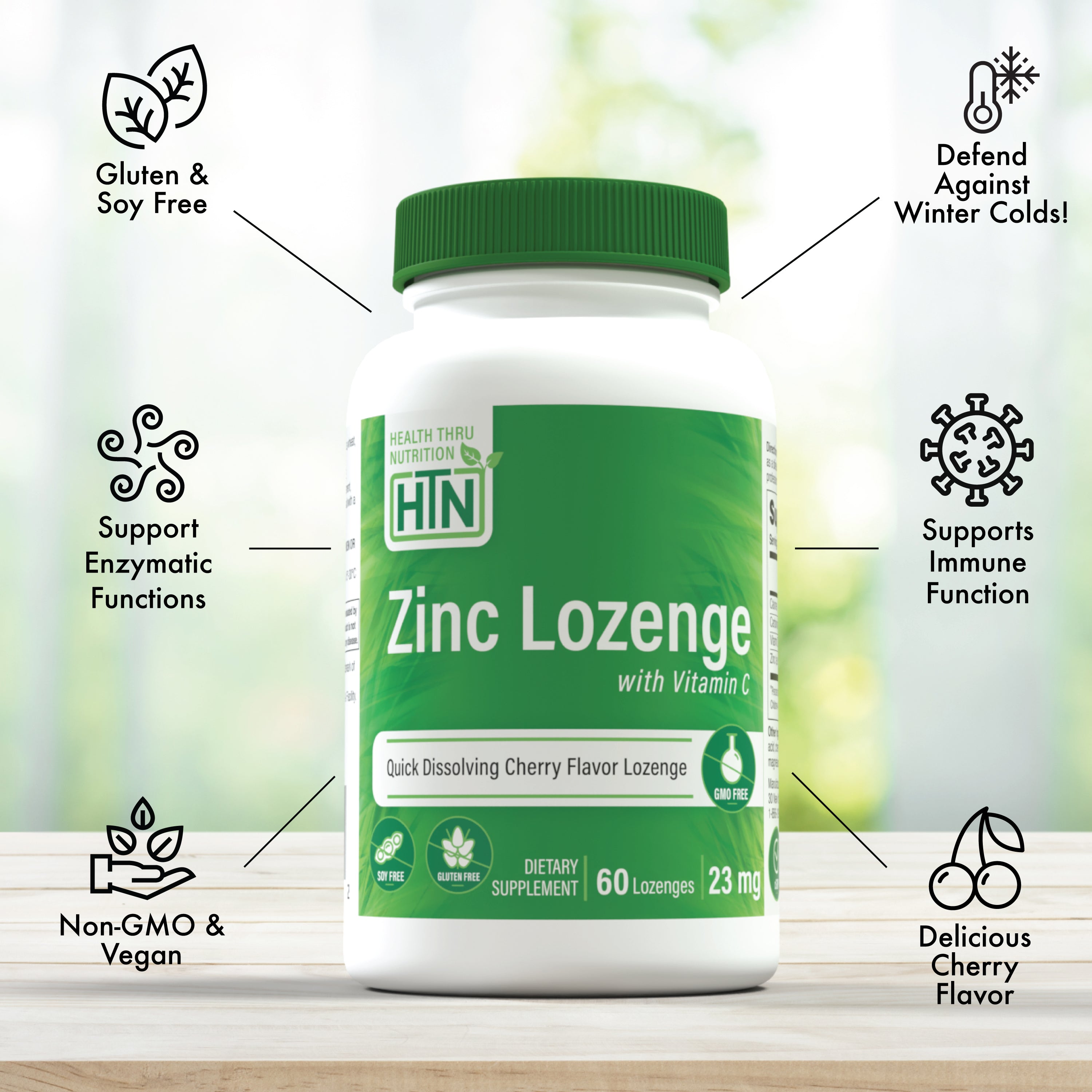 Zinc Lozenge 23mg with Vitamin C Cherry Flavor 60 Lozenges